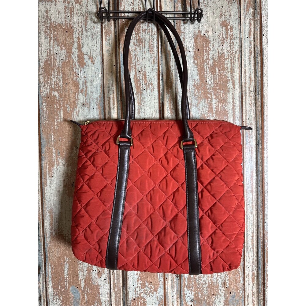 Talbots Quilted Shoulder Handled Zippered Tote Bag Deep Orange Roomy Handy Cute